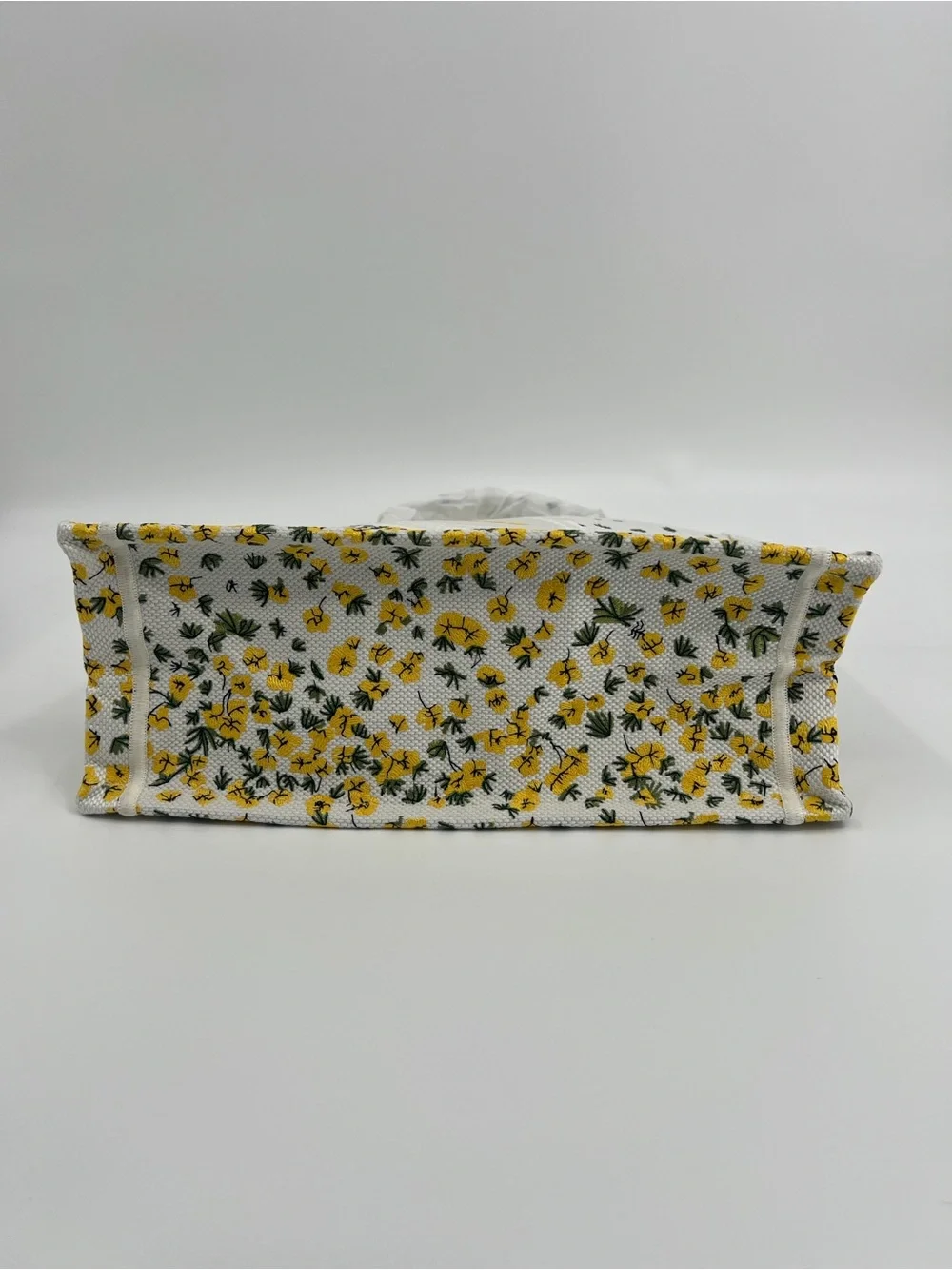Medium Canvas White Floral Embroidered Book Tote with Yellow Accents